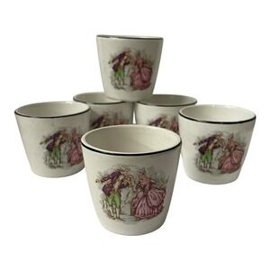 Loucarte Ceramic Egg Cups Set Of‎ 6 Porcelain Enamel Rococo Courting Scene
